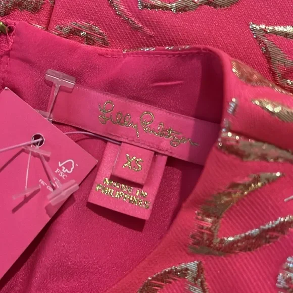 NWT Lilly Pulitzer Pratt Puff sleeve pink gold brocade top Sz XS SM - Picture 13 of 13